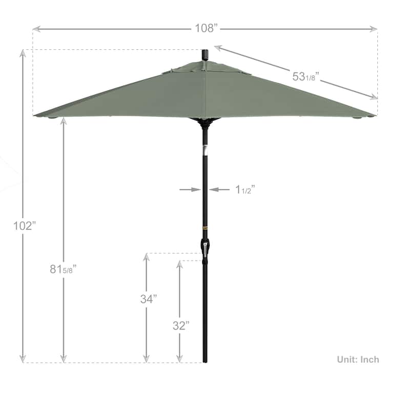 California Umbrella 9' Round Crank Lift Push Button Tilt Black Aluminum Patio Umbrella with Sunbrella Spectrum Dove Fabric