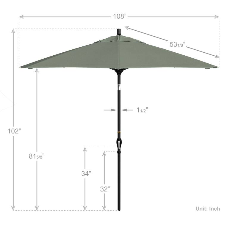 California Umbrella 9-foot Round Crank Lift, Push ButtonTilt, Black Frame Finish, Aluminum Patio Umbrella with Sunbrella Fabric