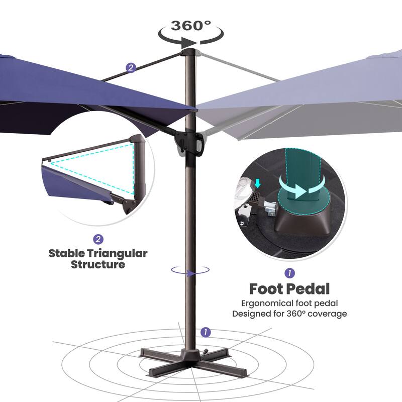 12 x 9 ft Outdoor Shade Parasol Patio Offset Cantilever Umbrella with Weights Base