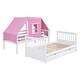 preview thumbnail 9 of 7, White+Pink Twin Over Twin Solid Pine Wood House-Shaped Bunk Bed with Tent and Drawers, Convertible to 2 Beds