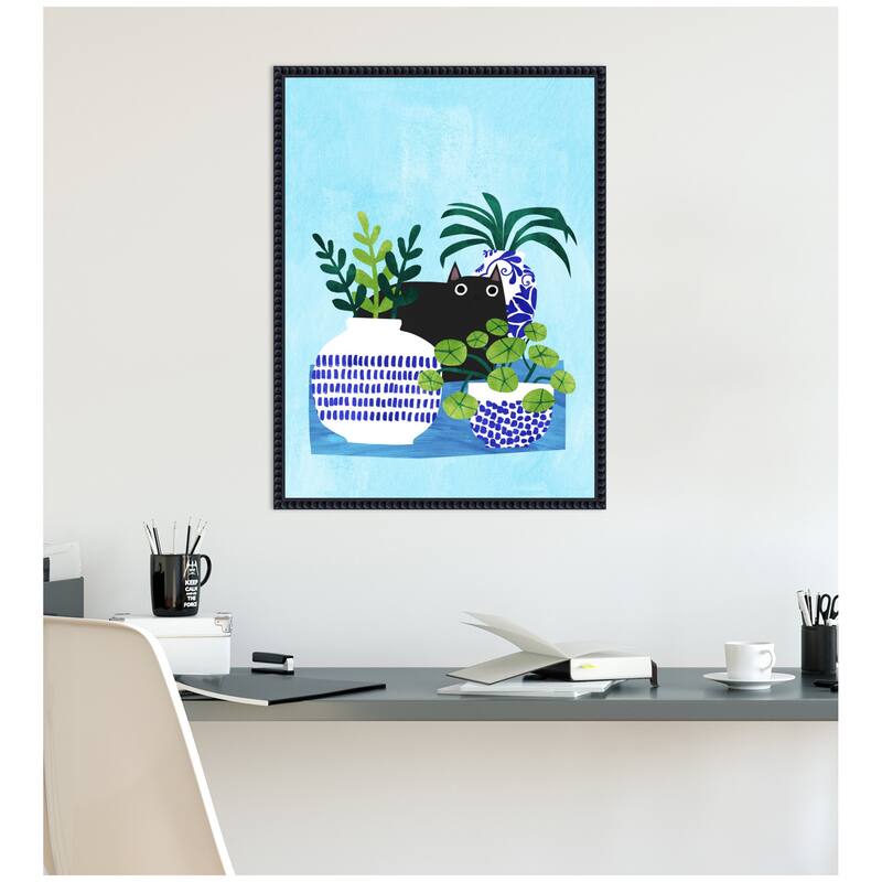 Kate and Laurel Blue Pots by Planet Cat Framed Canvas Wall Art Print
