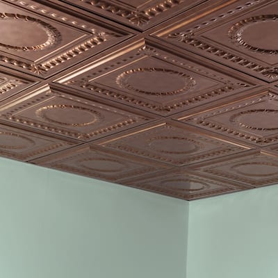 FASÄDE Rosette Decorative Vinyl 2ft x 2ft Lay in Ceiling Panel in Antique Bronze (5 Pack)
