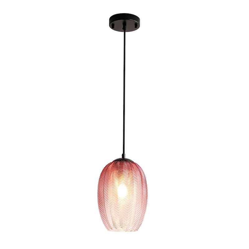 1/3-Light Modern Black Cylinder Colored Textured Gradient Glass Pendant Light for Kitchen Island or Stairway