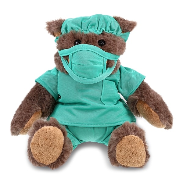 DolliBu Brown Bear Doctor Plush Toy with Scrub Uniform and Cap Outfit ...