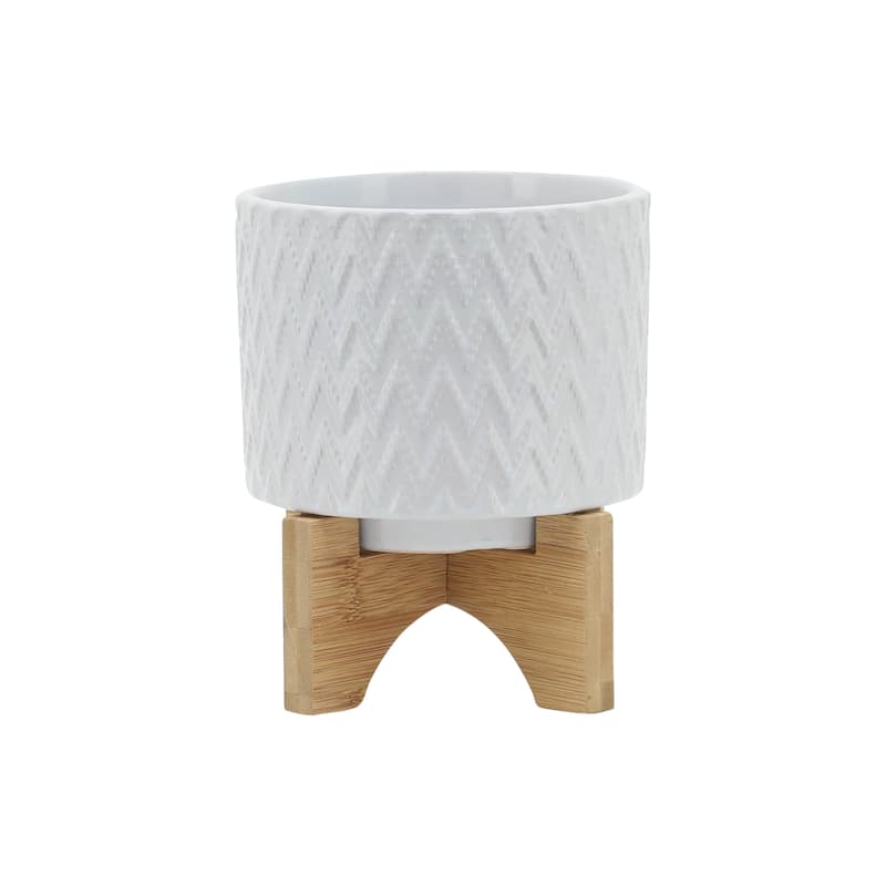 Sagebrook Home White Neutral Ceramic Planter Pot with Stand Indoor/Outdoor - White Natural