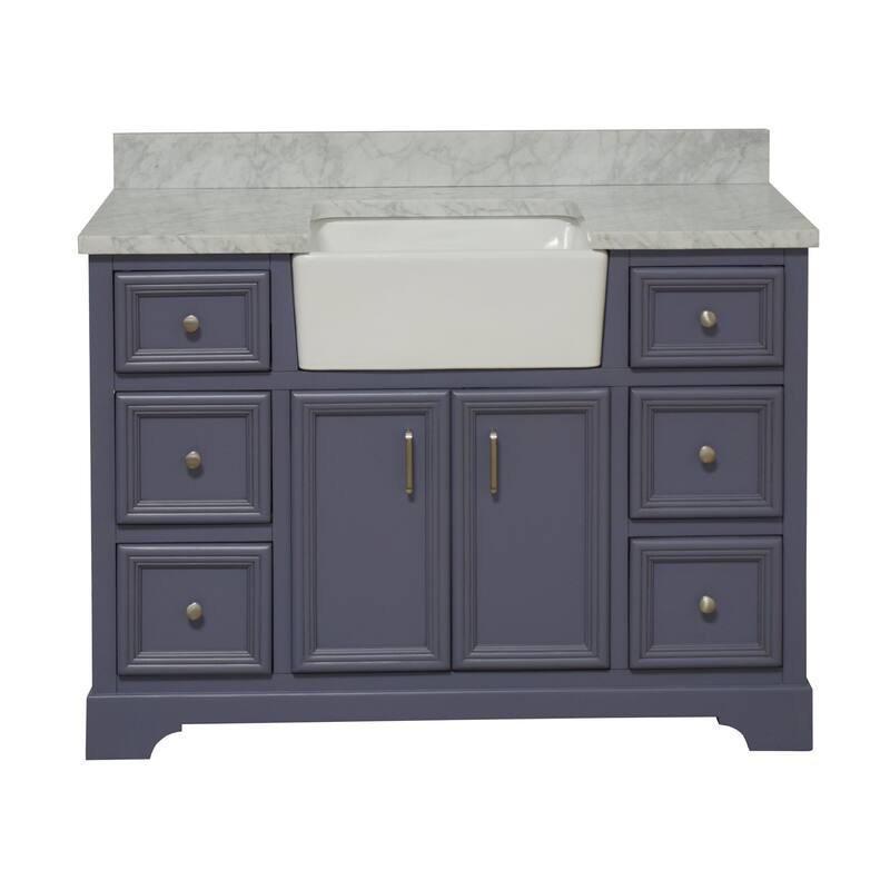 KitchenBathCollection Zelda 48" Farmhouse Bathroom Vanity with Carrara Marble Top