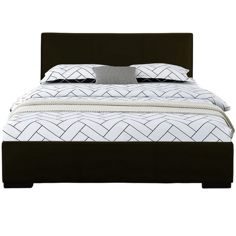 Black Faux Leather King Bed Frame with Panel Headboard and Wood Slat Support