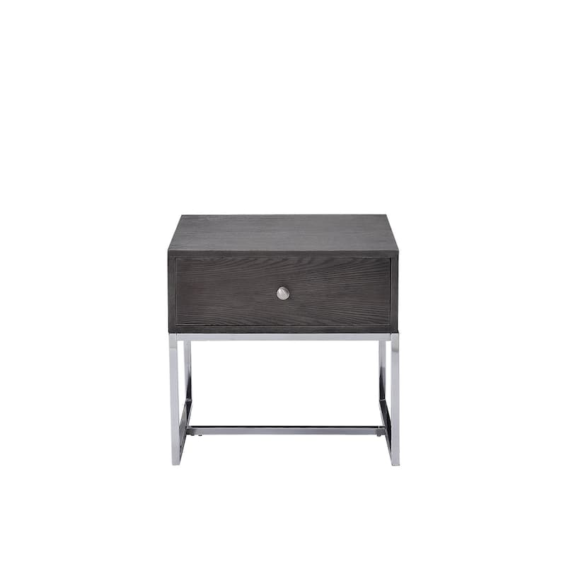 22 in. Gray and Silver Rectangle Wood End Table with Storage Drawer for Convenience