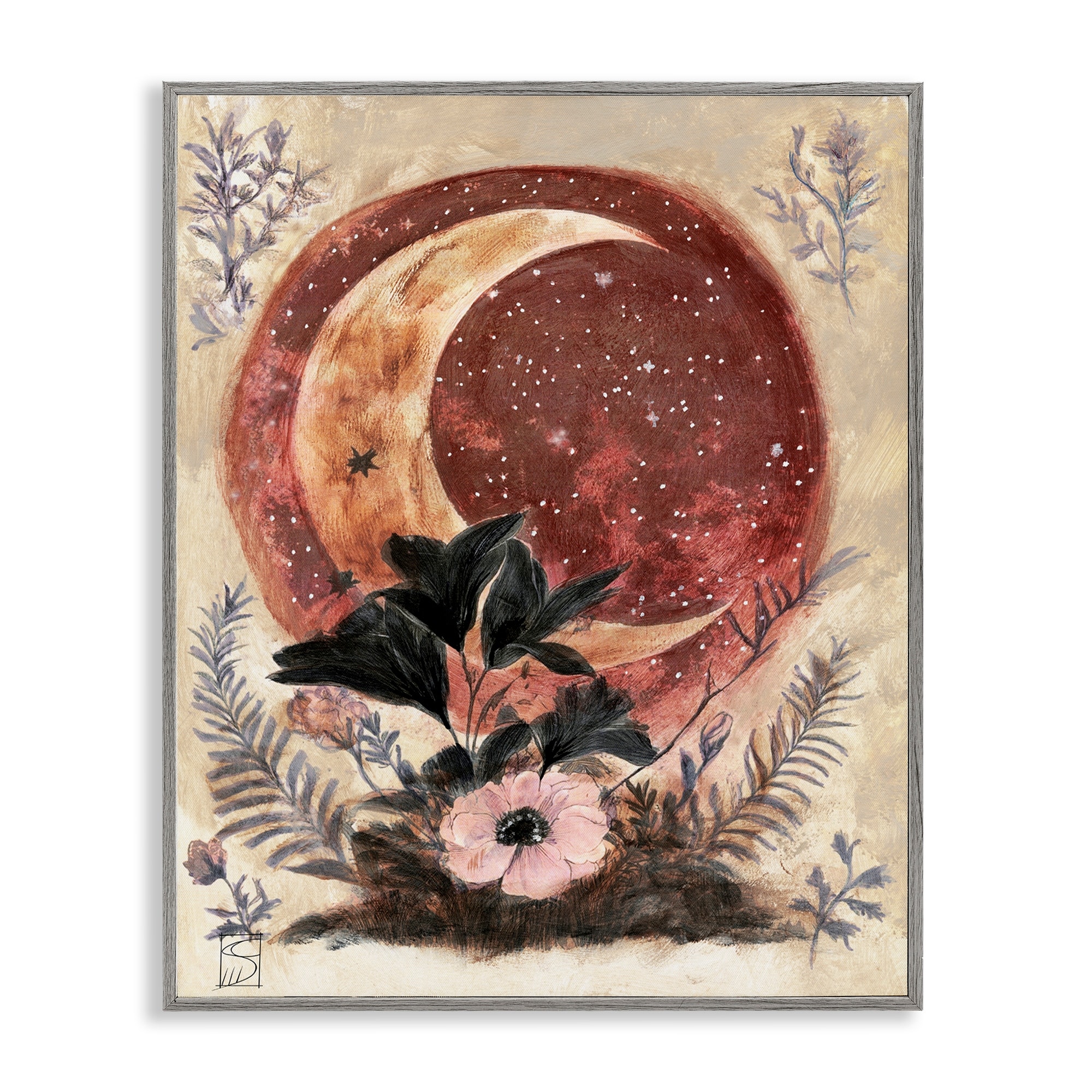 Stupell Crescent Moon & Florals Framed Giclee Art Design By Sara Culpepper