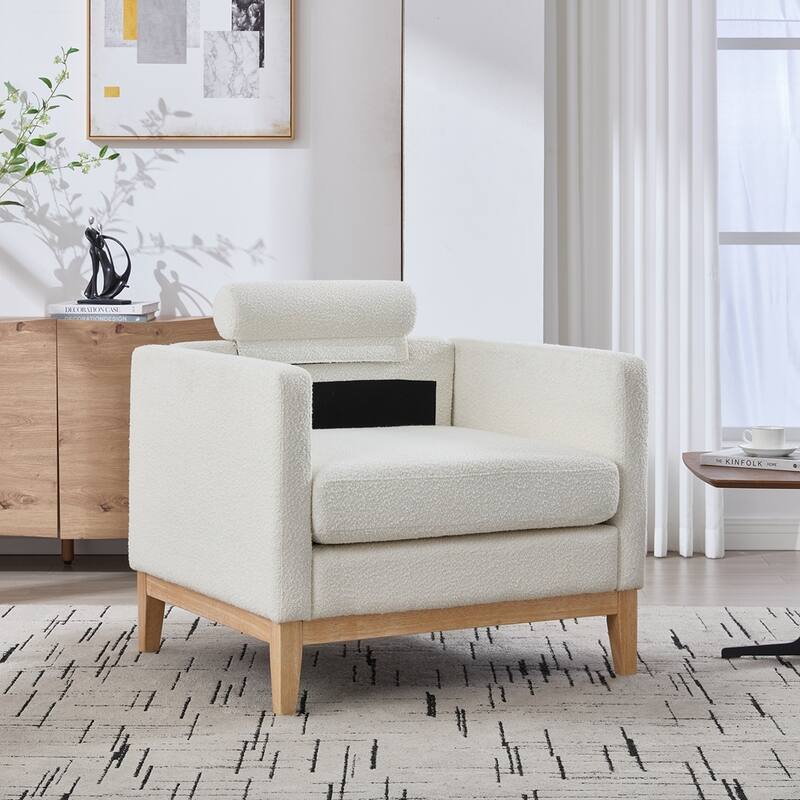 35.4 "Wide Modern Farmhouse Accent Chair with Natural Wood Legs