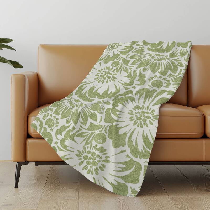Premium Machine Washable Modern Floral Sherpa Throw Blanket