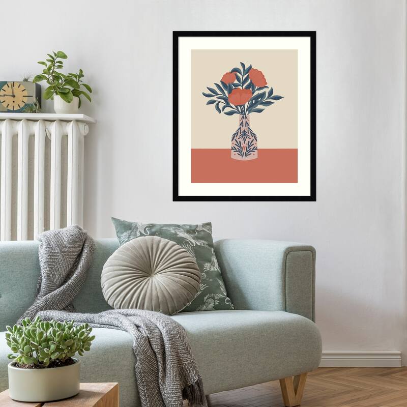 Poppies In a Vase by Angela Minca Wood Framed Wall Art Print - Svelte Noir Black