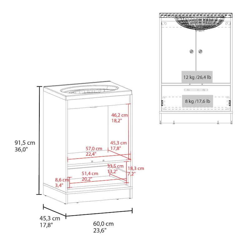 Freestanding Bathroom Vanity with Sink, Two Doors and Bottom Drawer, White