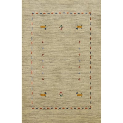 Hand Knotted Oriental 100% Wool Carpet Tribal Animal Pictorial Beige & Ivories Gabbeh Area Rug - 3' 0'' X 2' 0''