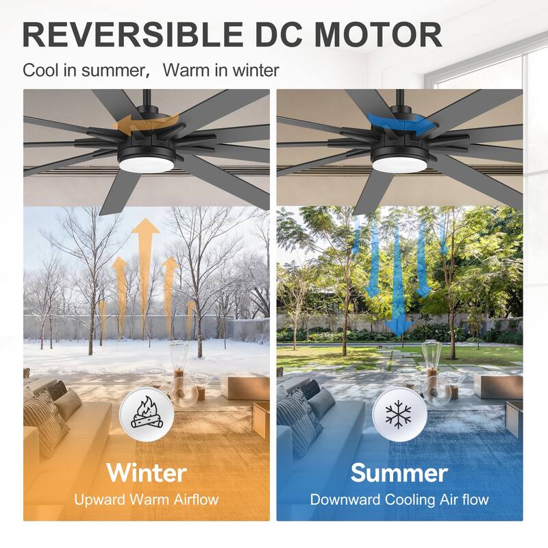 36/42/52/56/72/84-Inch Reversible 3/5/9-Blade Integrated LED Ceiling Fan with Light Remote