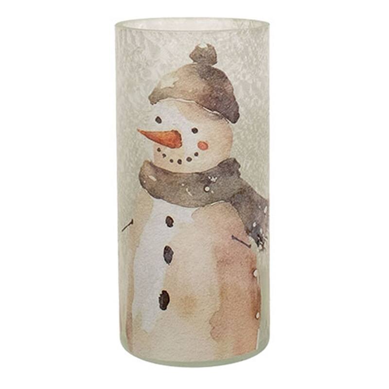 2/Set Glass Candle Jars with Frosted Snowman Design - 4” x 3.5”