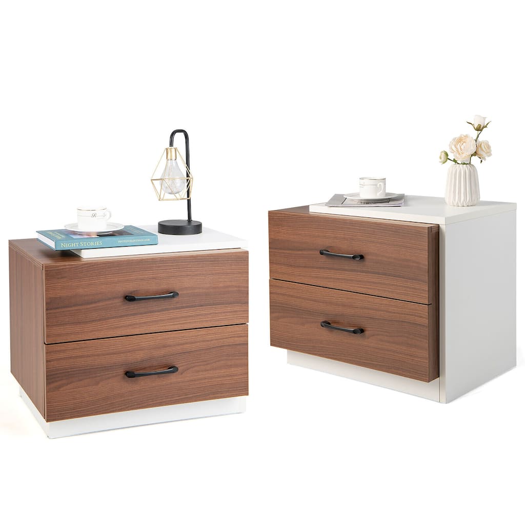 Gymax 2PCS Nightstand Bedside Side End Table w/ 2 Drawers for Bedroom