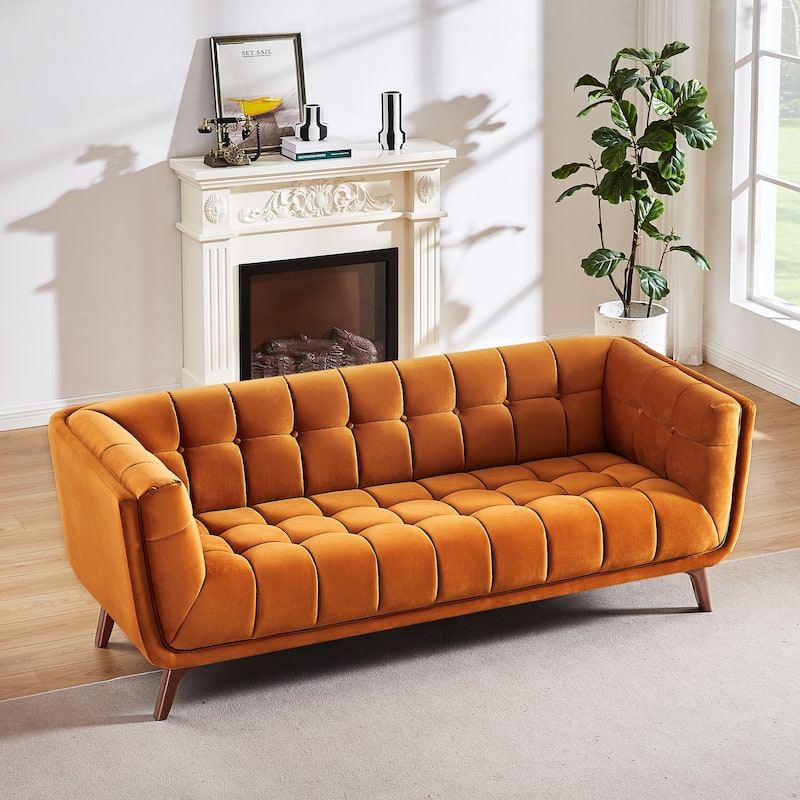 Confor Modern Chesterfield Velvet Living Room Couch - Burnt Orange