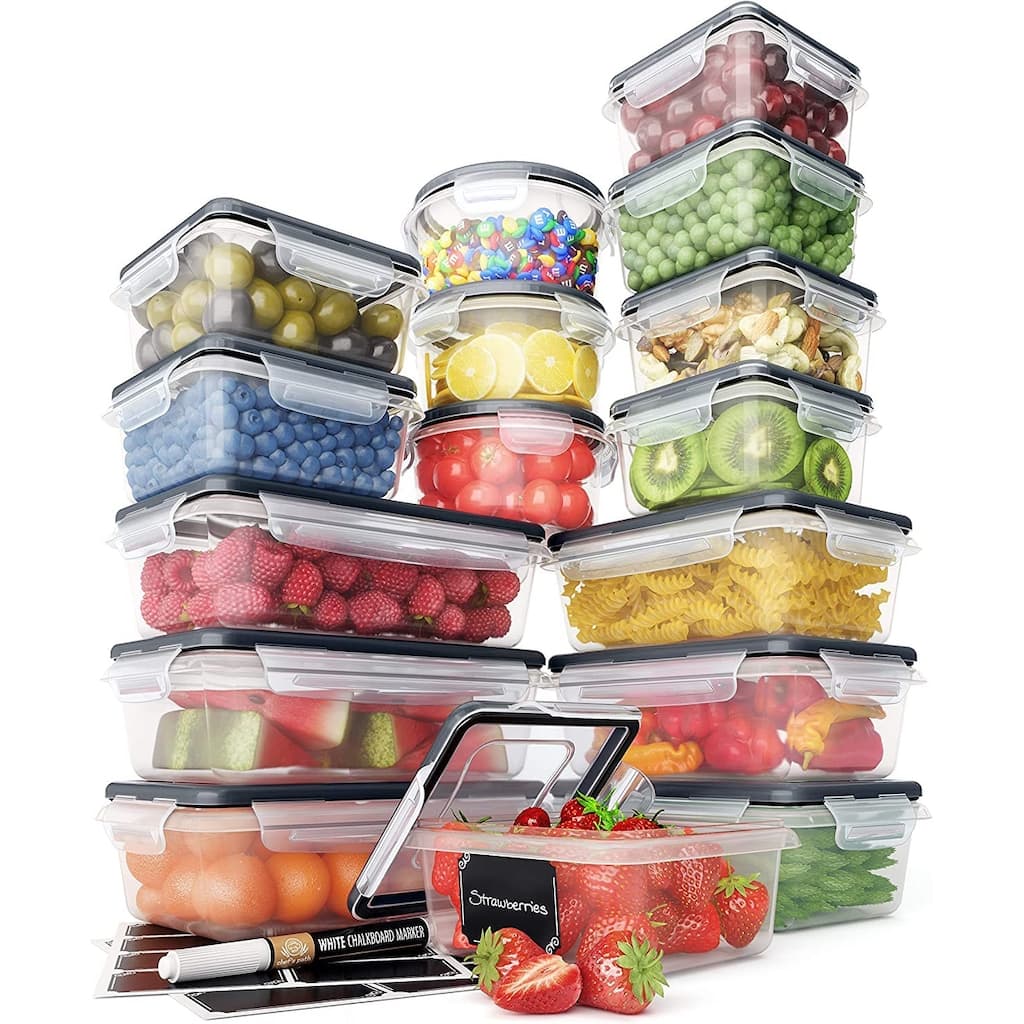 32 Piece Food Storage Containers Set with Easy Snap Lids (16 Lids + 16 Containers) - Airtight Plastic Containers