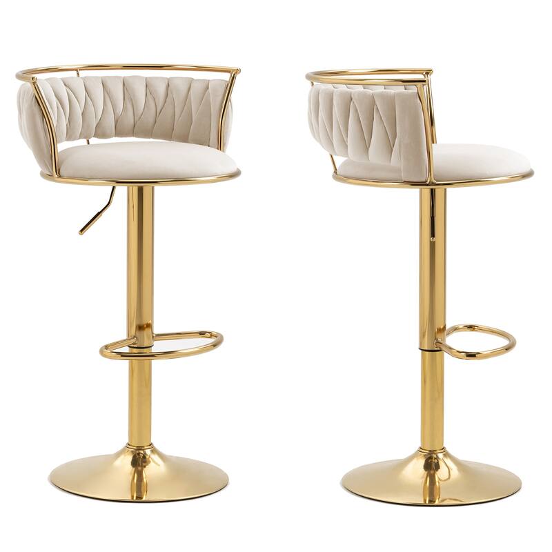 4 Set Modern Velvet Adjustable Swivel Bar Stools with Metal Frame