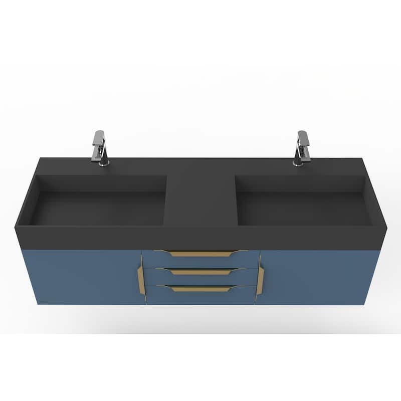 Amazon 60" Wall Mounted Bathroom Vanity Set w/ Black Top