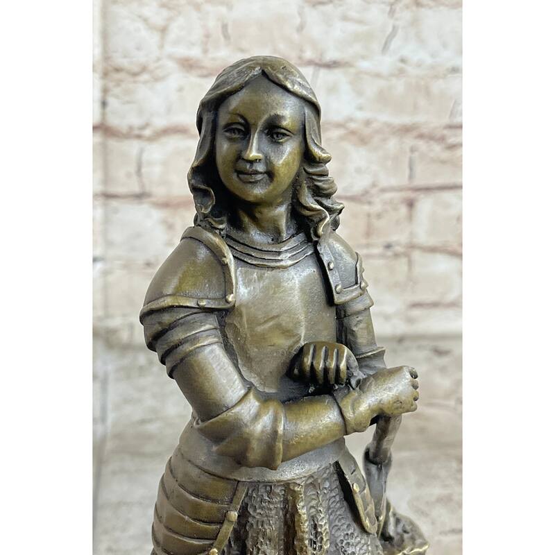 Art Deco Joan Of Arc Bronze Sculpture Hot Cast Marble Base Figurine Figure Decor