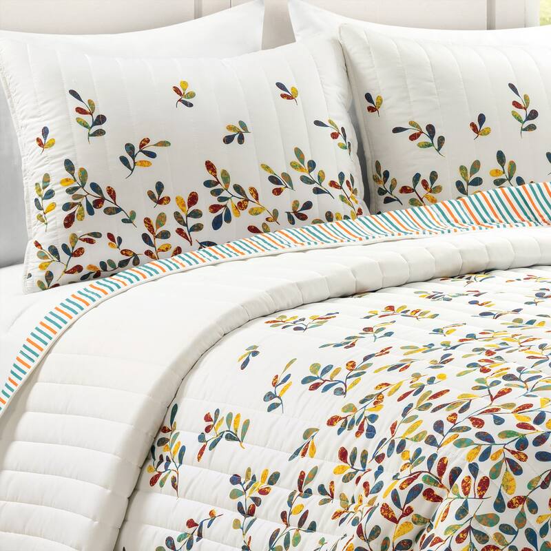 Lush Decor Boho Botanical Leaf Reversible 3 Piece Quilt Set
