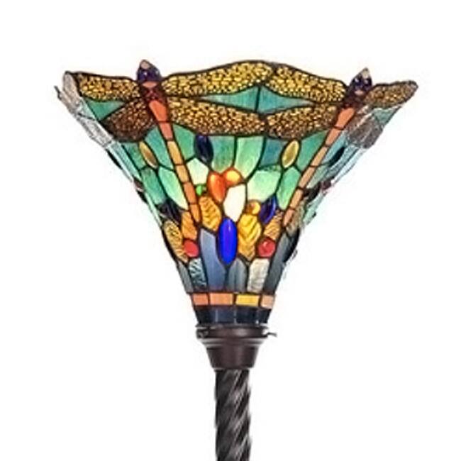 Turquoise Dragonfly Design Tiffany-style Torchiere Lamp