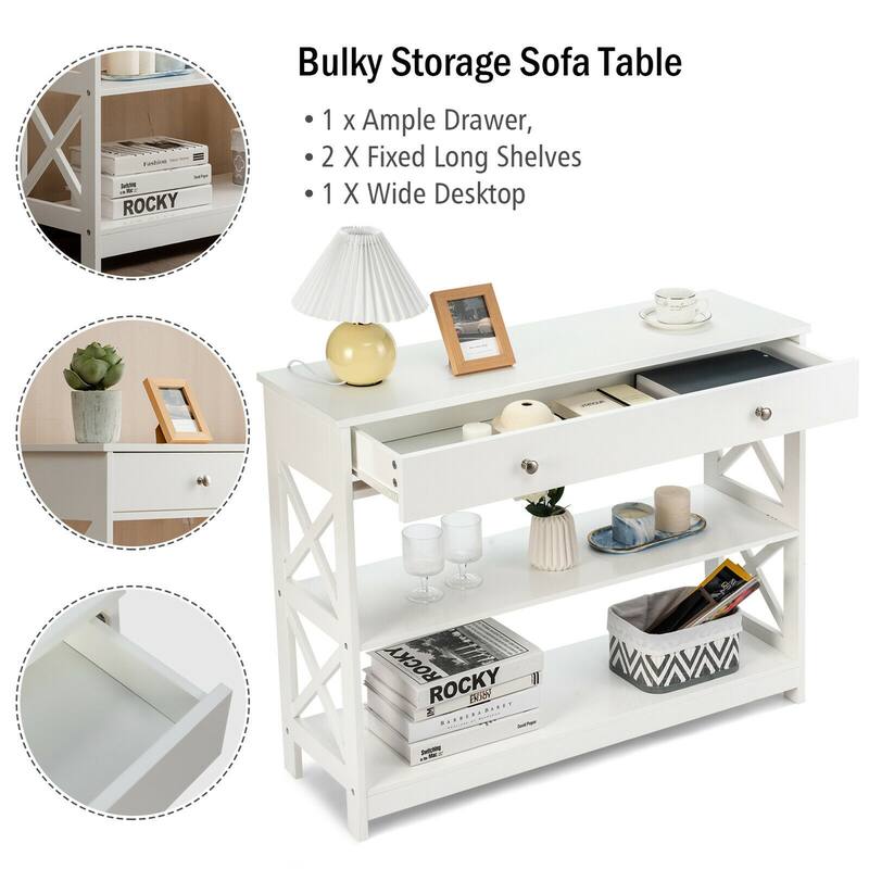 Gymax Console Table Drawer Shelves Sofa Accent Table Entryway Hallway - 39.5'' x 12'' x 31.5''