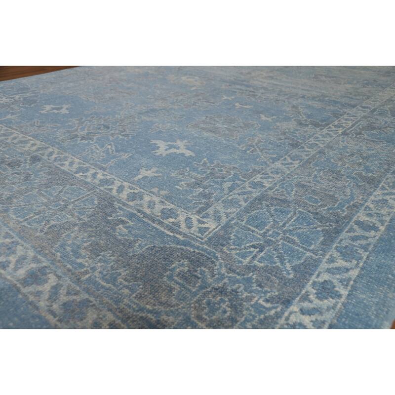 Hand Knotted Oriental 100% Wool Carpet Transitional All-Over Navy Blue & Blues Oushak Area Rug - 11' 2'' X 8' 5''