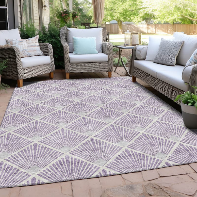 Machine Washable Indoor/ Outdoor Chantille Modern Shells Rug - Lavender - 3' x 5'