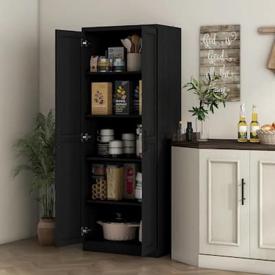 63" 2-Door Kitchen Pantry, Freestanding with 2 Adjustable Shelves