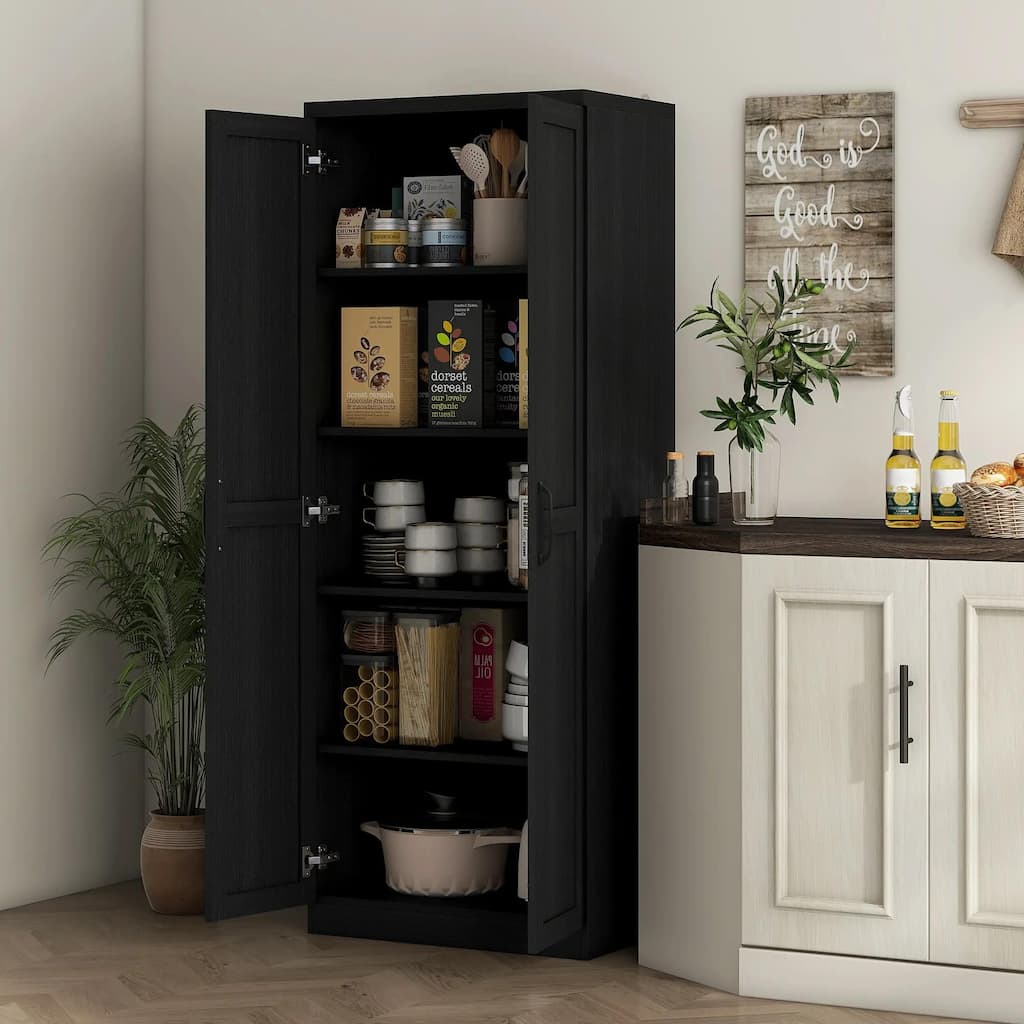 63" 2-Door Kitchen Pantry, Freestanding with 2 Adjustable Shelves