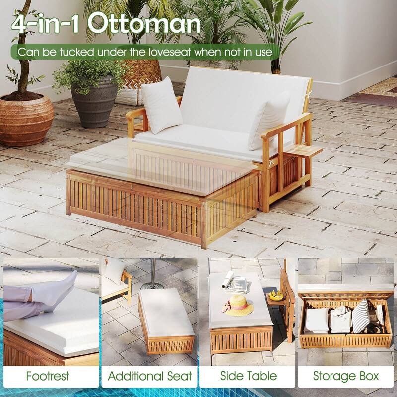 Costway Outdoor Wooden Daybed with 4-Level Backrest & Removable - See Details