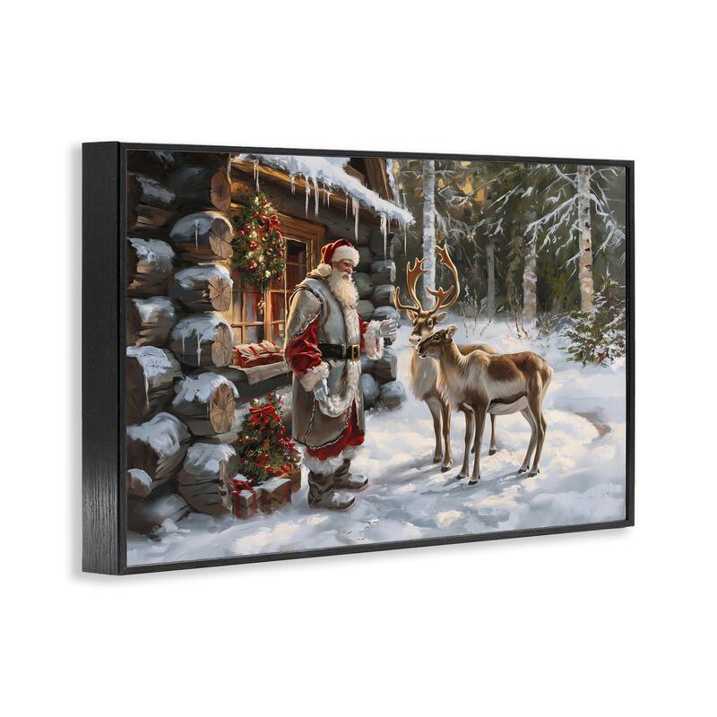 Stupell Santa's Cabin with Reindeer Framed Giclee Art Design By Imagine It Images