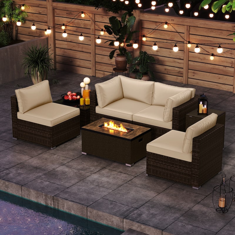 Costway 7 Pieces Outdoor Furniture Set with 32" Fire Pit Table and - See Details
