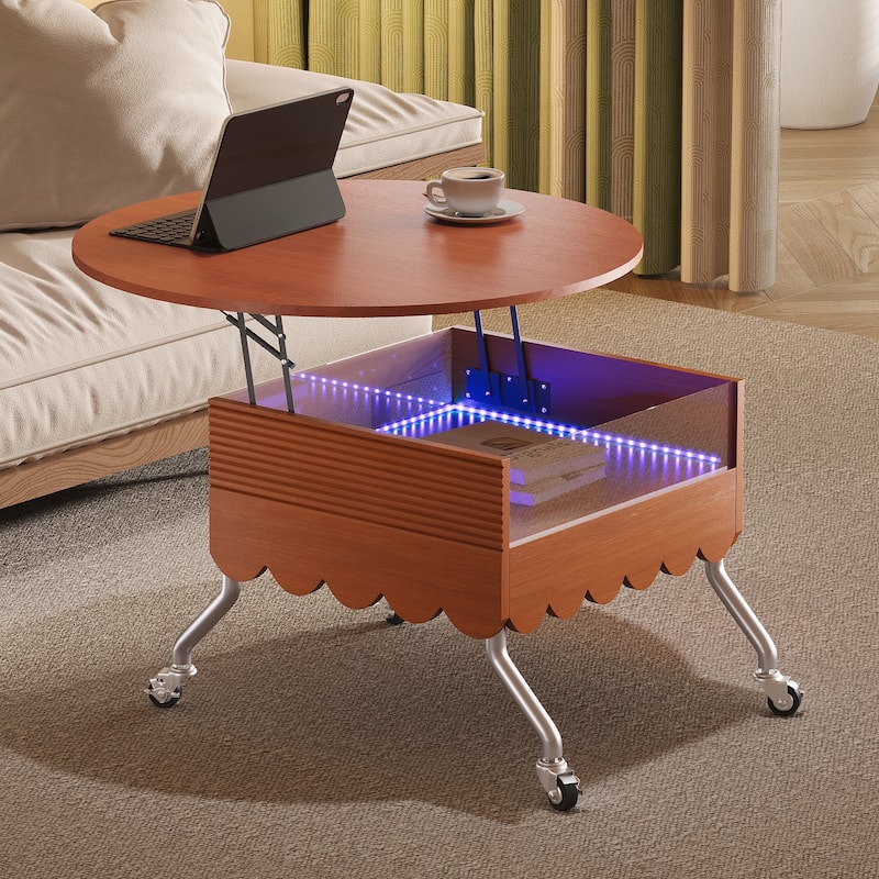 Round Lift-Top Coffee Table with Wheels