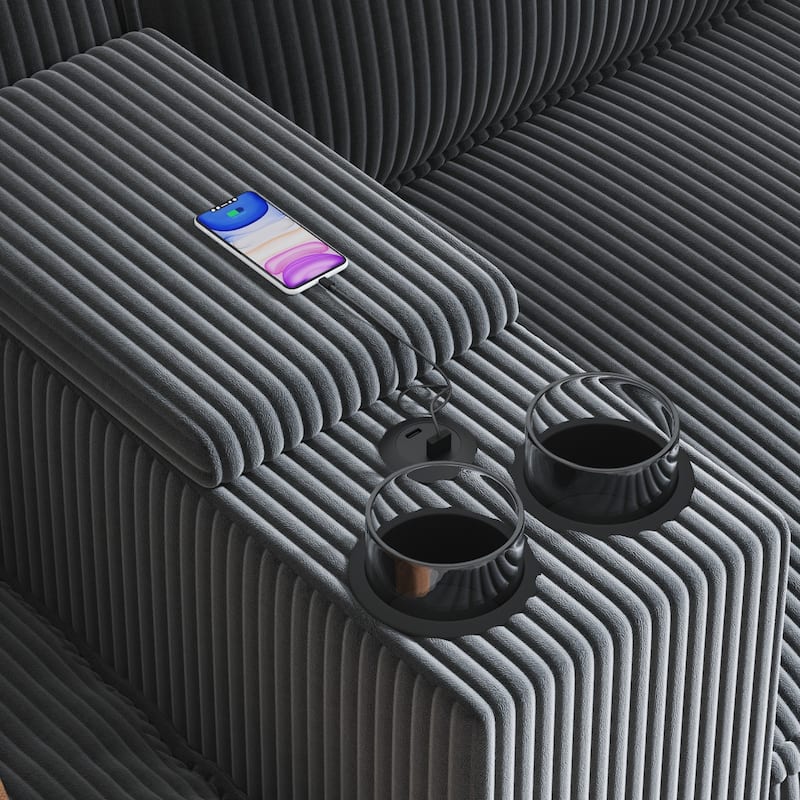 105.5" Corduroy L-Shaped Sectional Sofa with USB Charging and Storage, 4-Seater