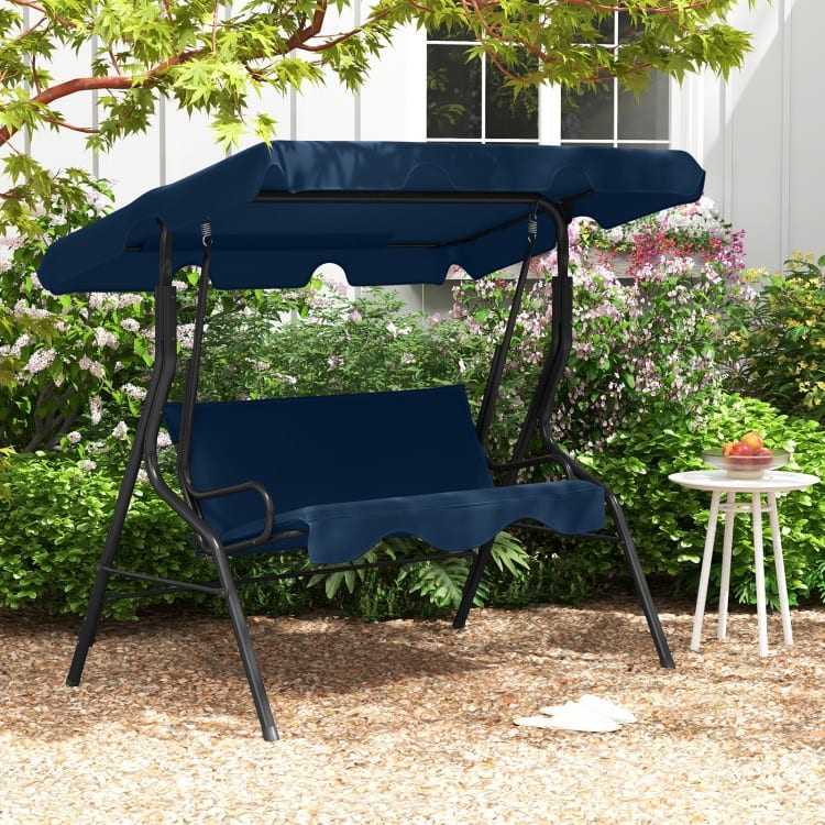 3 Seat Outdoor Patio Canopy Swing with Cushioned Steel Frame - 67.5" x 43.3" x 60.5"(L x W x H)