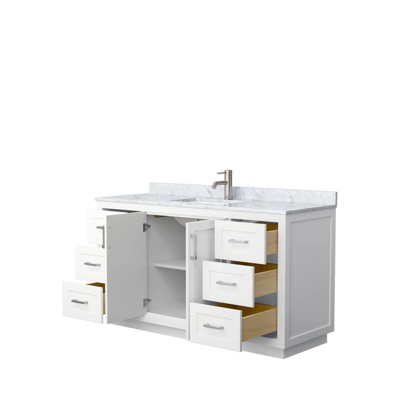 Miranda Single Vanity Set, White Carrara Marble Top, No Mirror