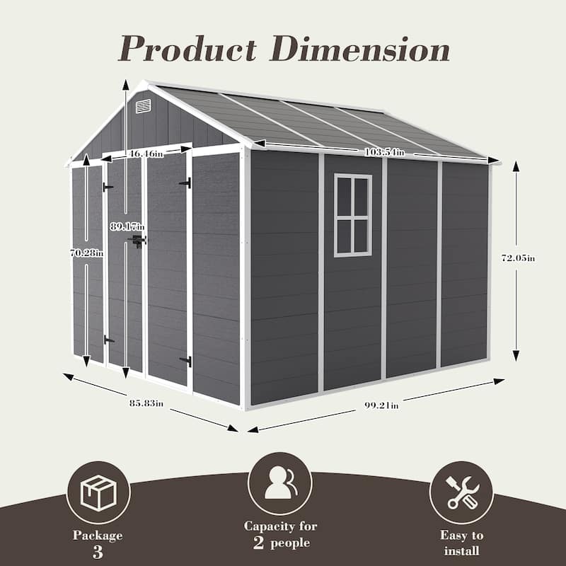 8*8ft Outdoor Storage Shed, Metal Garden Shed Tool House