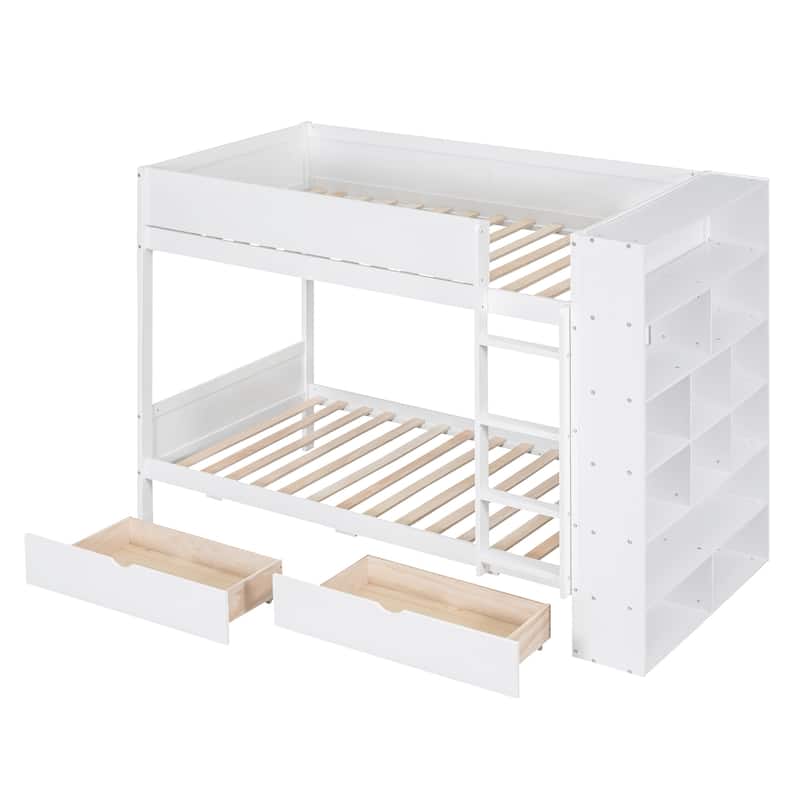 Twin over Twin Wood Bunk Bed with Drawers