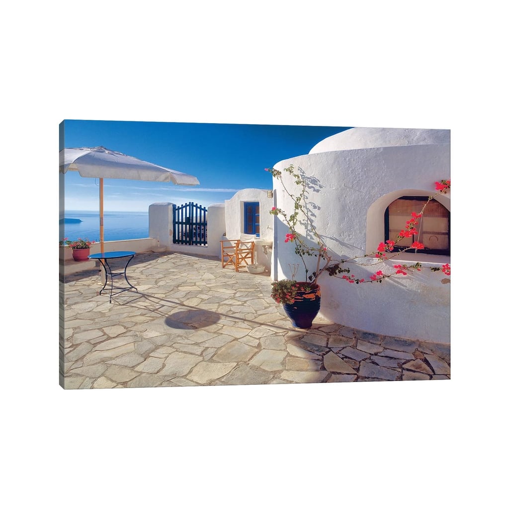 iCanvas "Greece, Santorini, Oia. House balcony with ocean view. " by Jaynes Gallery Canvas Print