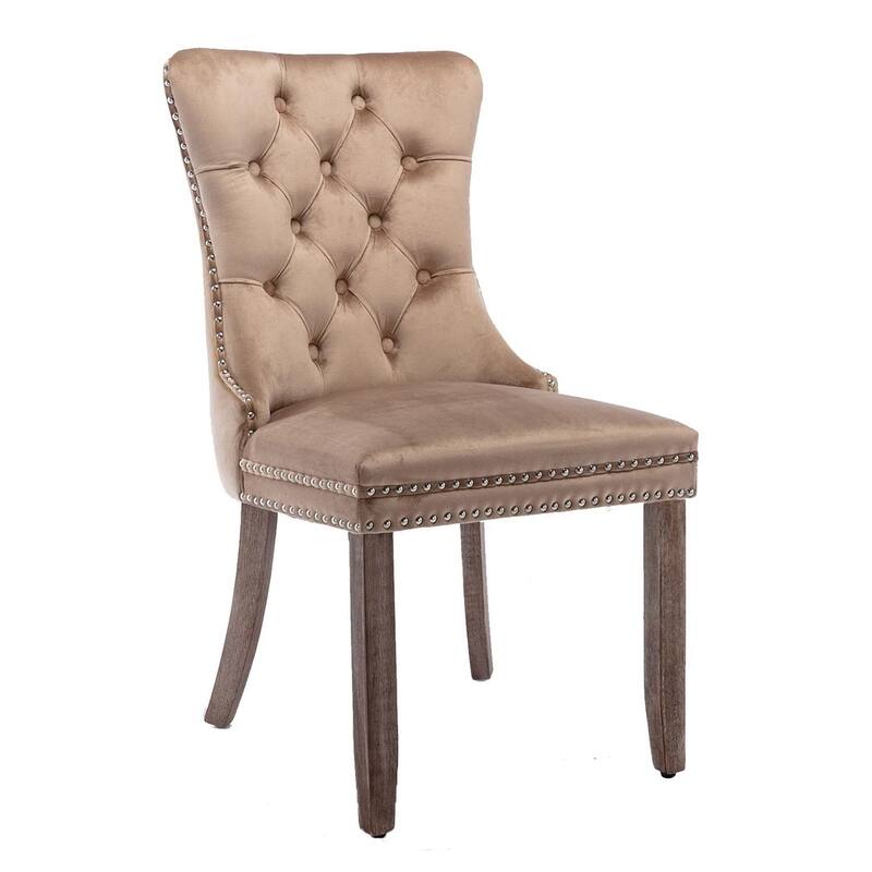 Set of 2 Velvet Dining Chairs,Tufted Solid Wood Armless Chairs Accent Chair with Nailhead Trim and Back Ring Pull