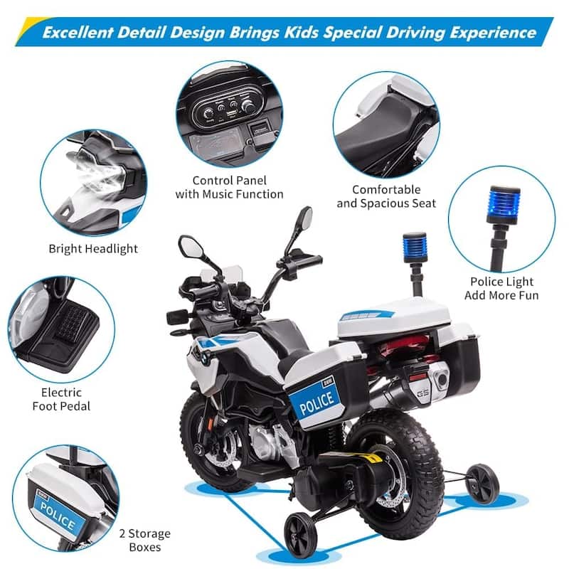 12V 7AH Kids Motorcycle, Ride On Police Motorcycle
