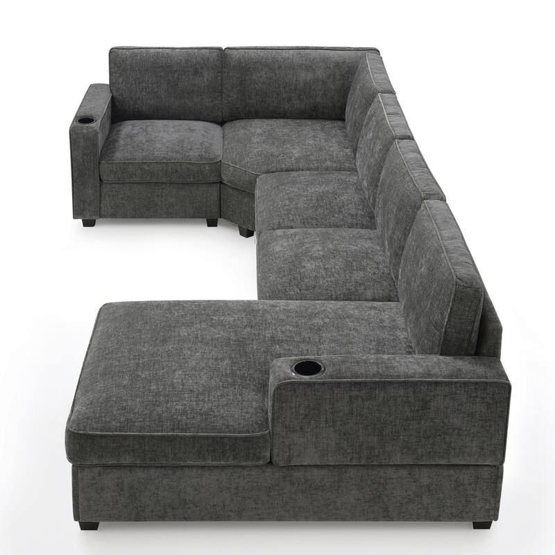 119" U-Shaped Chenille Sectional Sofa with Chaise and Cup Holders