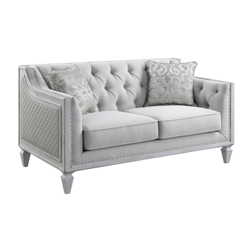 Tatum Light Gray and Weathered White Loveseat with 2 Pillows