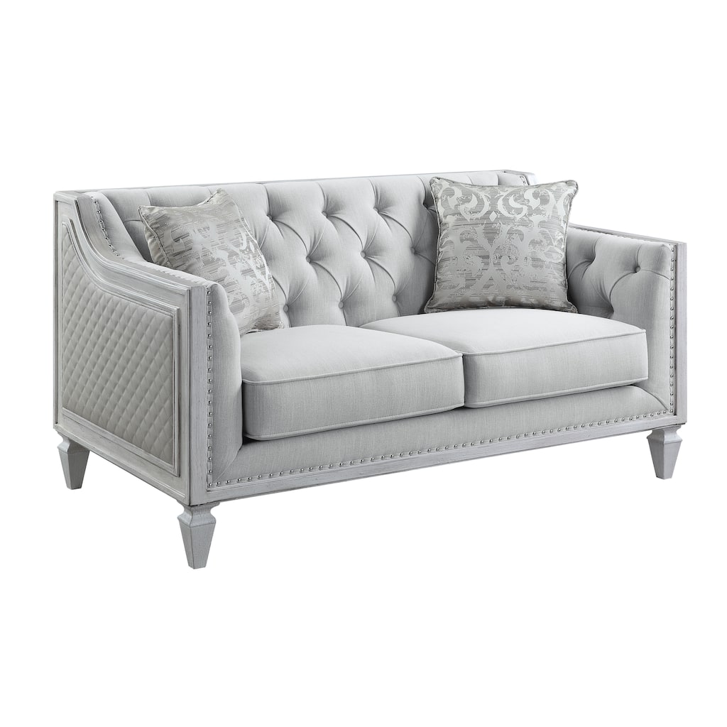 Tatum Light Gray and Weathered White Loveseat with 2 Pillows