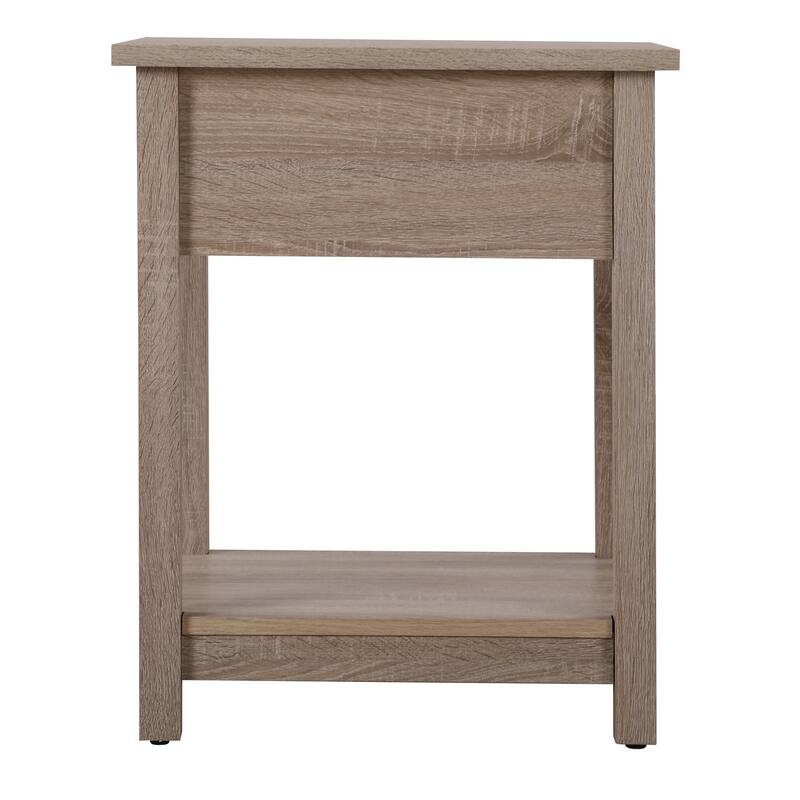 1-Drawer Sandalwood Nightstand with Open Shelf, 24 Inch Ready to Assemble Wood Bedside Table for Storage