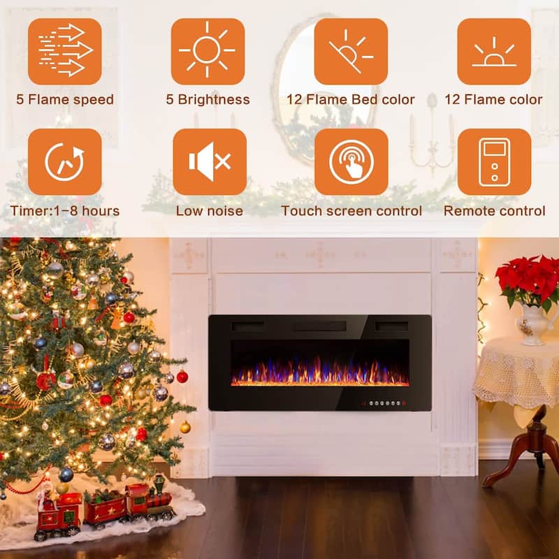 Bossin 30 to 72 inch Electric Fireplace Ultra-Thin and Silence Linear Recessed Wall Mounted Fireplace with Remote Control